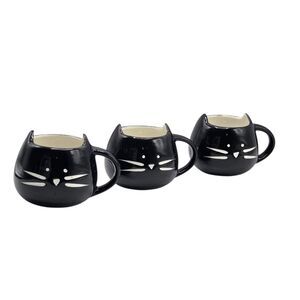 Set of 3 Black Kitty Cat Ceramic Coffee Mug‎ 14oz Cat Lovers Halloween